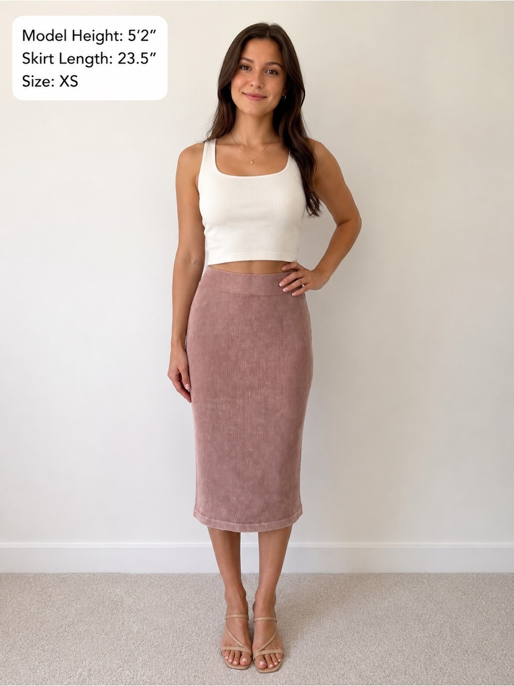 PrettyLittleThing Dusty Pink Ribbed Midi Skirt XS NWT
